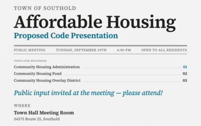 On September 29, 2026 at 6pm, the Town is hosting a public input session on these proposed code changes in the Town Hall Meeting Room.